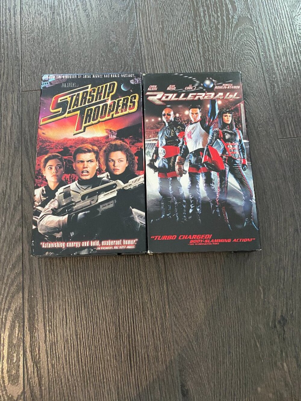 lot of 2 vhs starship trooper rollerball preowned sci fi action